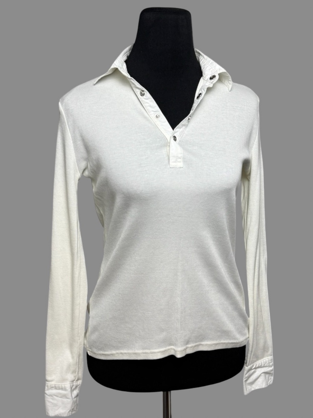 Ralph Lauren Golf Long Sleeve Polo Top 1/4 BTN Cream Shirt Small White Collared